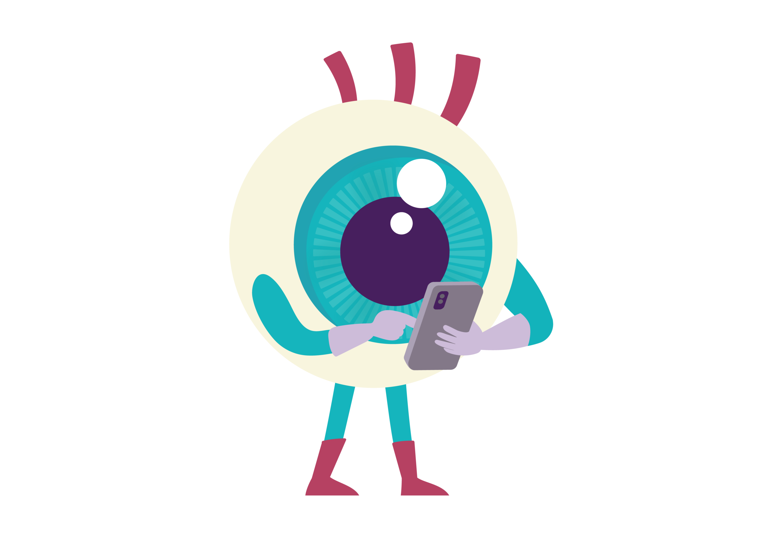 Illustratie: Oogje kijkt op zijn mobiel