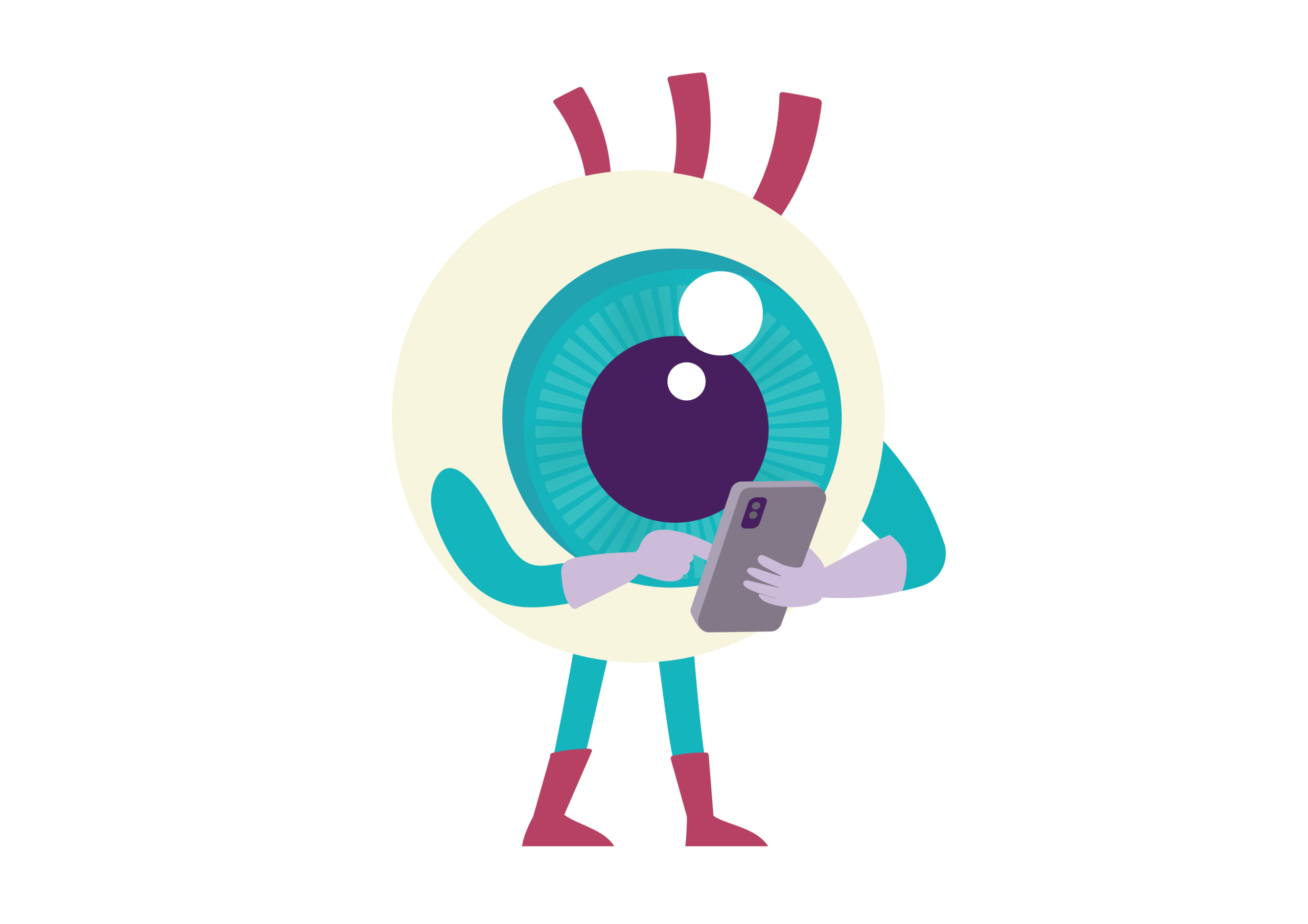 Illustratie: Oogje kijkt op zijn mobiel
