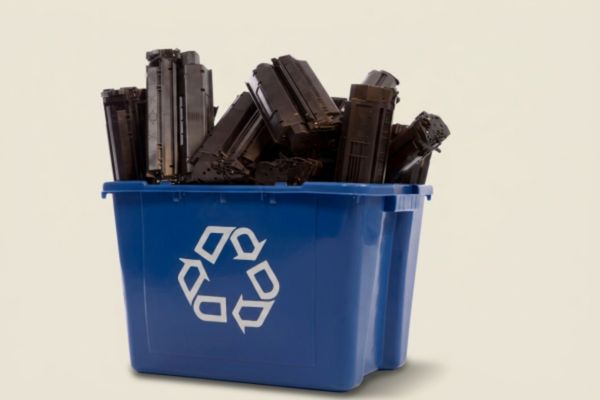 Recycle bak met oude cartridges