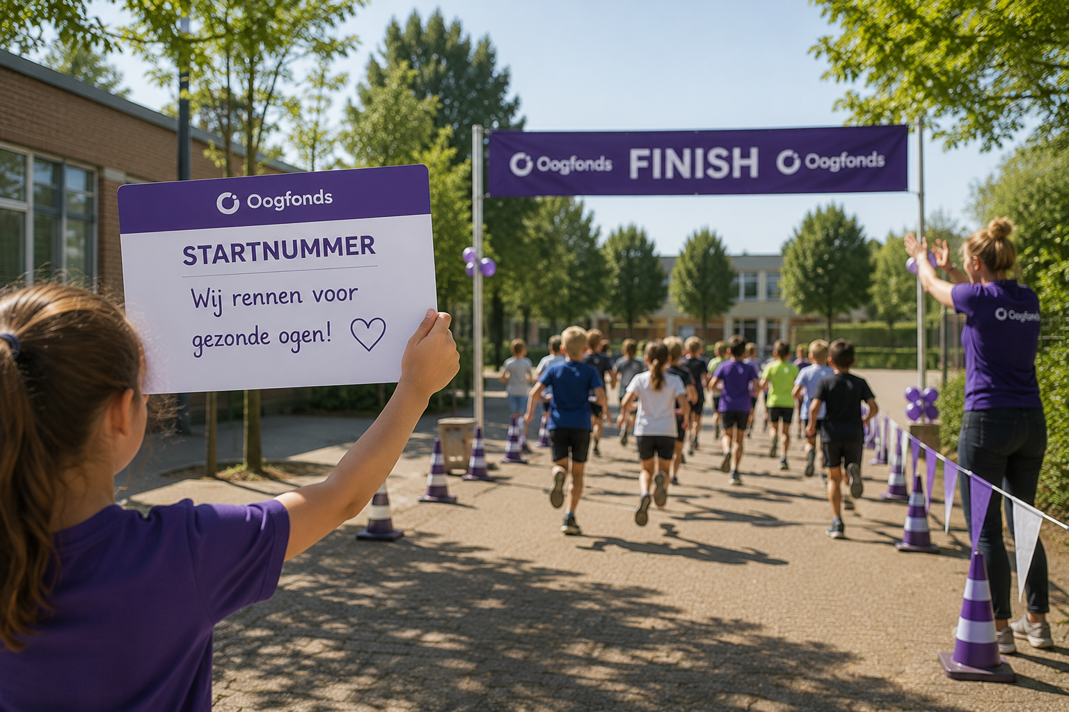 Kinderen rennen sponsorloop voor het Oogfonds